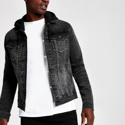 black hooded jean jacket mens