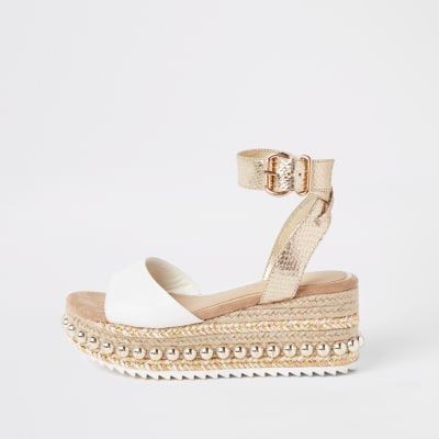 river island flatform espadrille sandals with buckle in cream