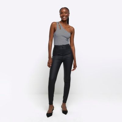 river island black coated jeans