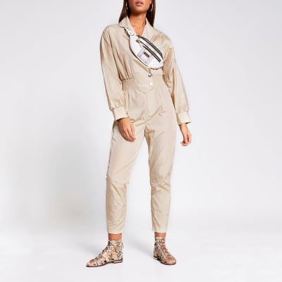 caroline flack beige print wrap playsuit