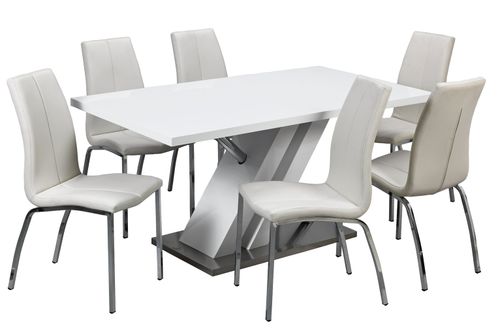 Argos Home Belvoir White Gloss Dining Table 6 White Chairs