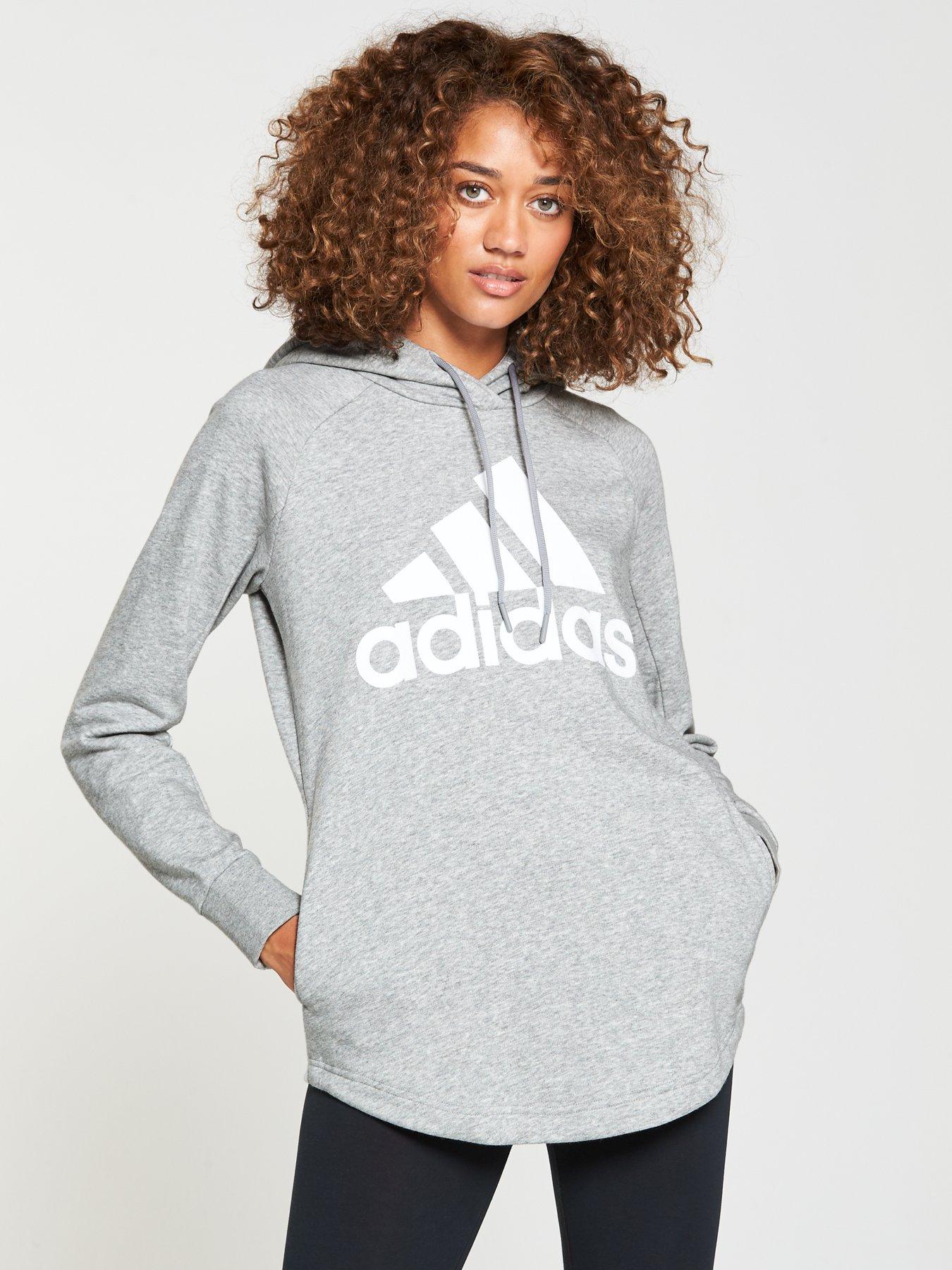 Adidas Dipped Hem Hoodie - Medium Grey 