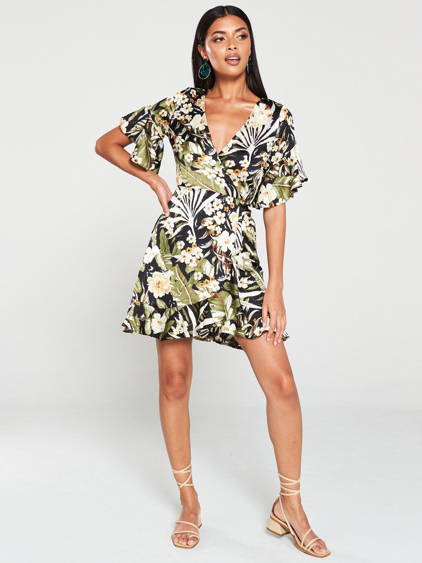 ax paris curve tropical wrap dress