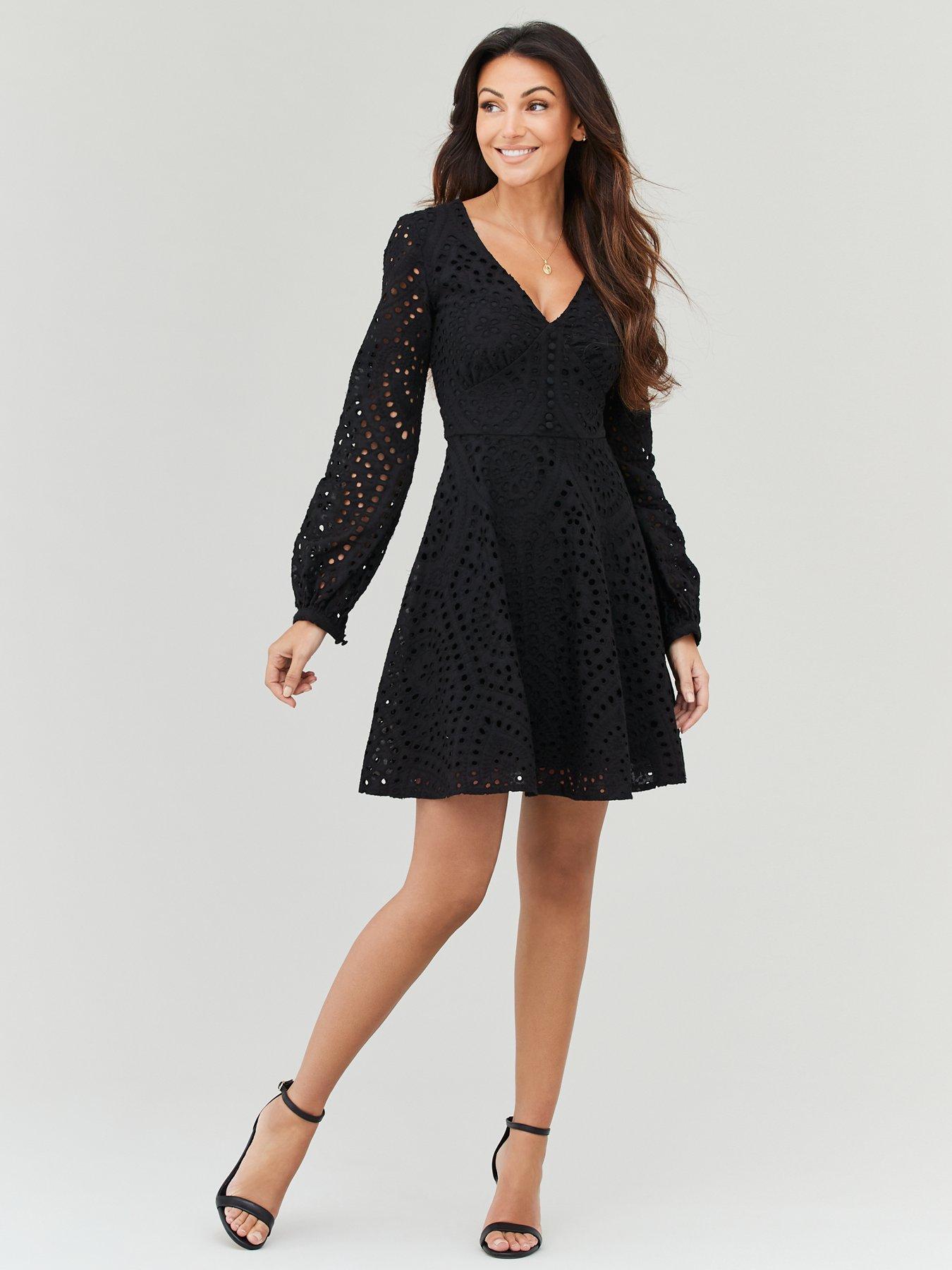 michelle keegan high neck lace skater dress