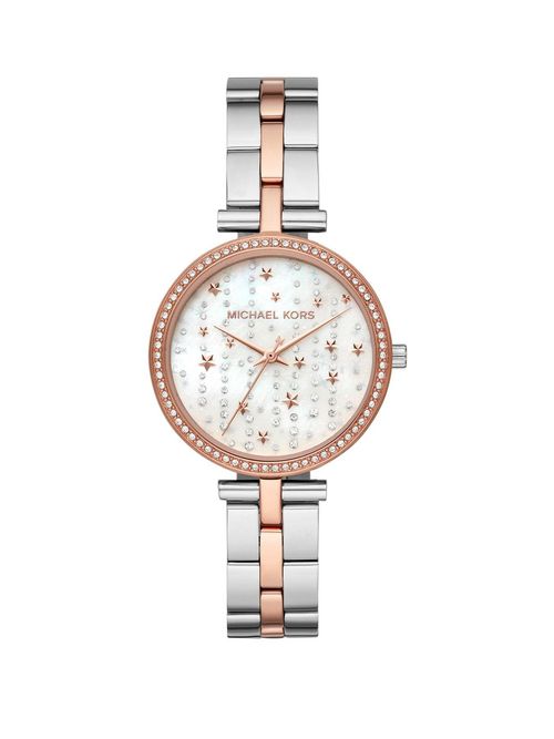 Michael Kors Michael Kors Silver And Rose Gold Falling Stars Dial Two Tone Stainless Steel Bracelet Ladies Watch 179 00 Female First Shopping