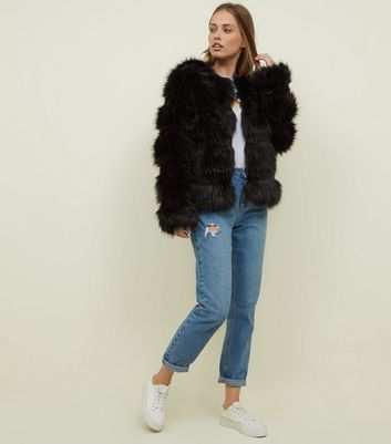 black pelted faux fur parka jacket