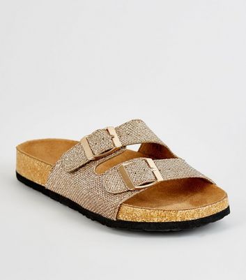 girls rose gold sliders