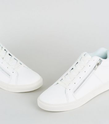 white leather look trainers