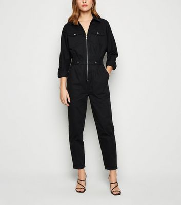 new look denim jumpsuit with zip in blue