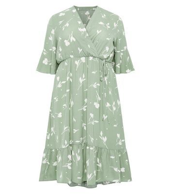 new look green floral wrap dress