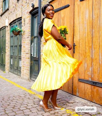 new look mustard pleated dress