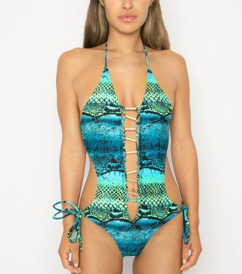 new look snake print swimsuit