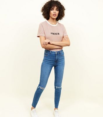 blue ripped high waist super skinny hallie jeans