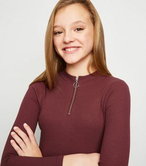 Girls Burgundy Ribbed Half Zip Long Sleeve Top New Look Compare The Oracle Reading