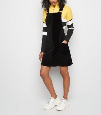 black corduroy pinafore dress new look