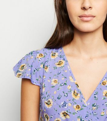 blue vanilla floral wrap dress