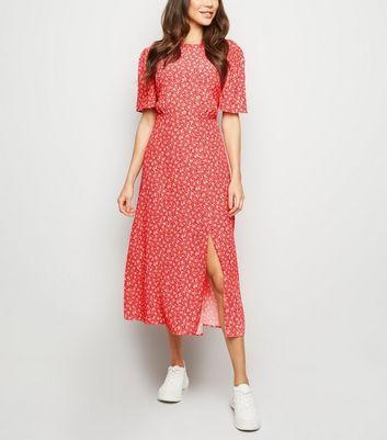 new look red floral midi dress