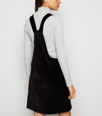 black cord pinafore dress new look