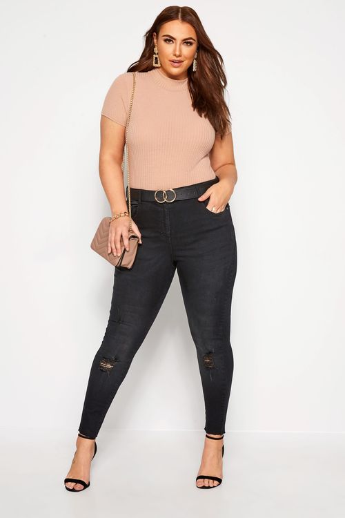 Plus Size Black Washed Skinny...