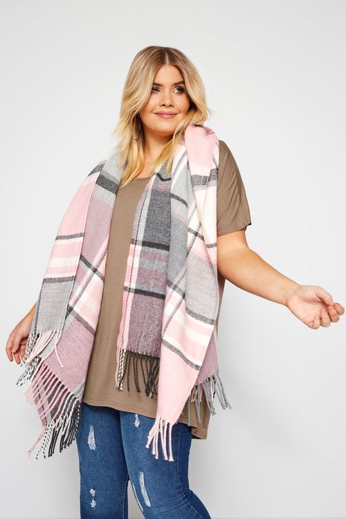 Pastel Pink & Grey Check Scarf