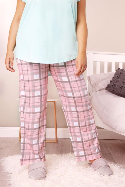 Plus Size Pink Checked Pyjama...