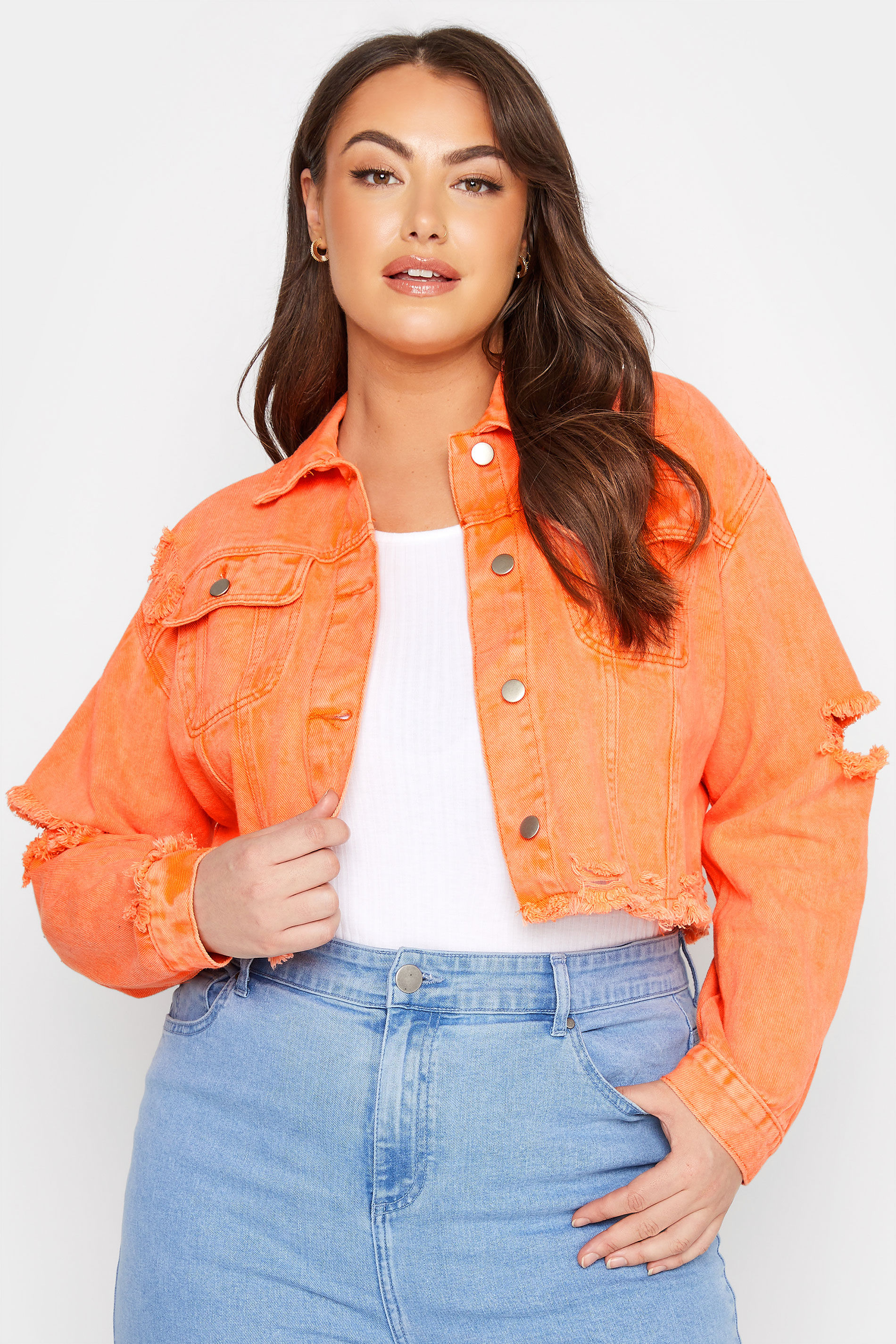 Orange cropped sales jean jacket