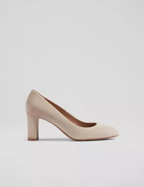 Lk Bennett Women's Suede Block Heel Court Shoes - 9 - Beige, Beige