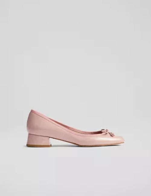 Lk Bennett Women's Leather Block Heel Ballet Pumps - 9 - Pink, Pink