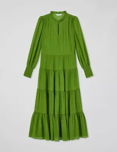 Lk Bennett Women's Silk Rich Chevron High Neck Midi Dress - 16 - Green, Green