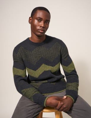 White Stuff Mens Wool Blend Textured Crew Neck Jumper S Grey