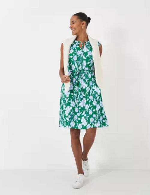 Crew Clothing Women's Floral Tie Neck Tie Waist Shift Dress - 6 - Green Mix, Green Mix