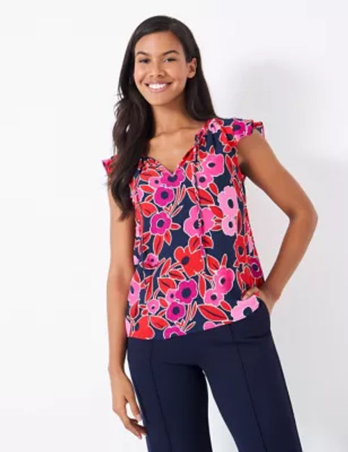 Crew Clothing Women's Floral Tie Neck Frill Sleeve Top - 6 - Pink Mix, Pink Mix