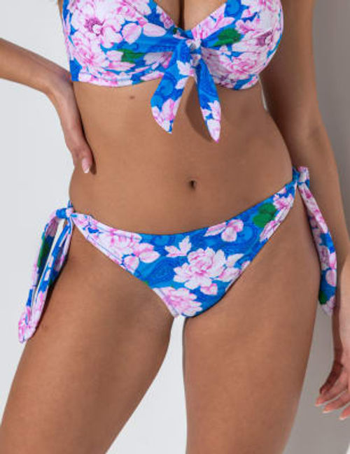 Pour Moi Women's Cove Floral Tie Side Bikini Bottoms - 16 - Blue Mix, Blue Mix