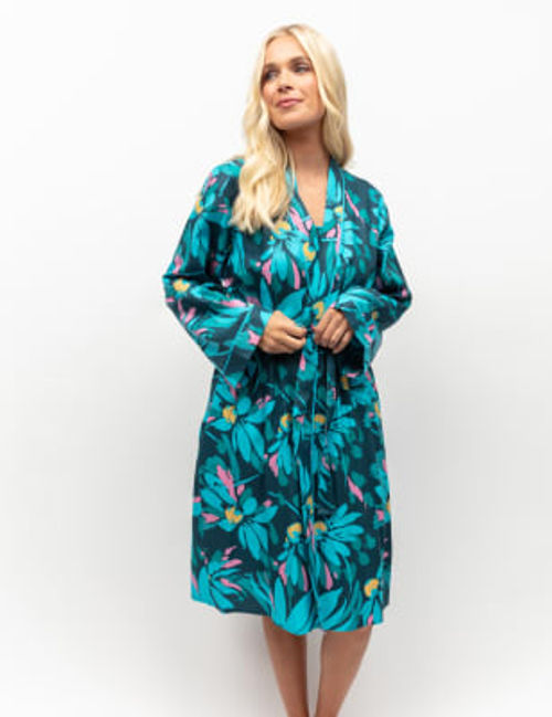 Cyberjammies Womens Cove Cotton Modal Floral Short Dressing Gown - 16 - Teal Mix, Teal Mix