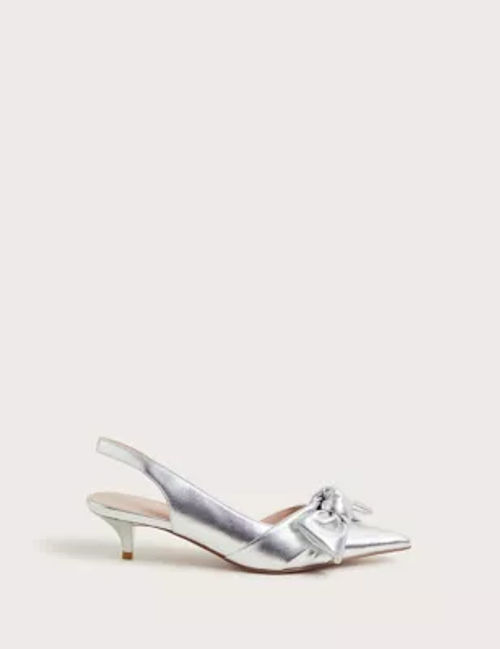 Monsoon Women's Metallic Kitten Heel Slingback Sandals - 5 - Silver, Silver