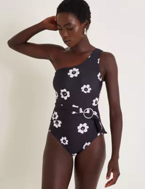 Monsoon Women's Floral Ring Detail One Shoulder Swimsuit - 8 - Black Mix, Black Mix