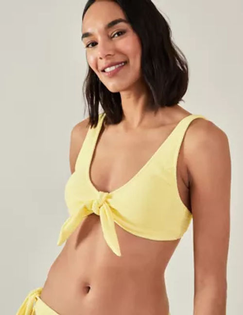 Accessorize Women's Textured Padded Tie Detail Bikini Top - 10 - Yellow, Yellow,Blue