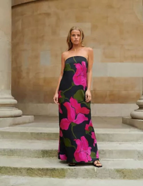 Ro&Zo Women's Satin Floral Bandeau Maxi Column Dress - 10PET - Pink Mix, Pink Mix