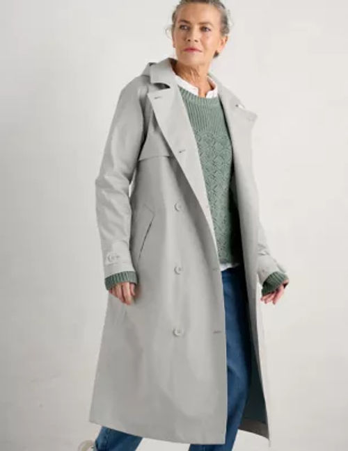 Seasalt Cornwall Women's Pure Cotton Belted Double Breasted Trench Coat - 22REG - Natural, Natural,Green,Navy