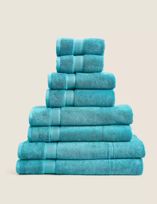 M&S Set of 2 Super Soft Pure Cotton Towels - 2GU - Teal, Teal,Slate,Midnight,Mocha,White,Raspberry,Medium Grey,Duck Egg