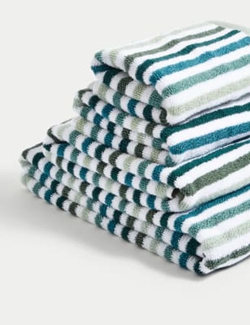 M&S Pure Cotton Striped Towel - EXL - Green, Green,Clay,Blue,Natural