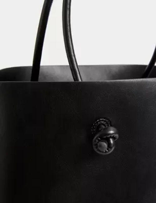 M&S Womens Faux Leather Top Handle Tote Bag - Black