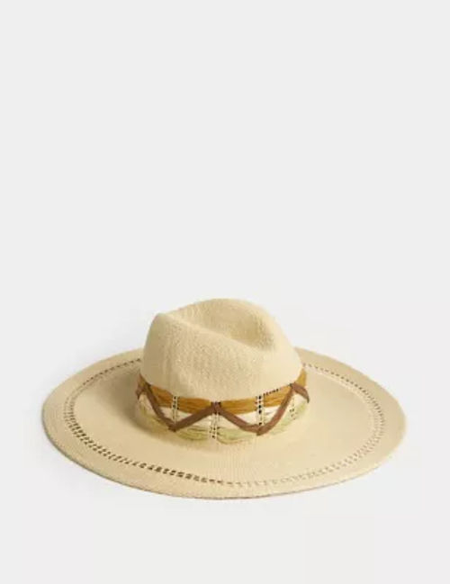 M&S Womens Straw Fedora Hat -...