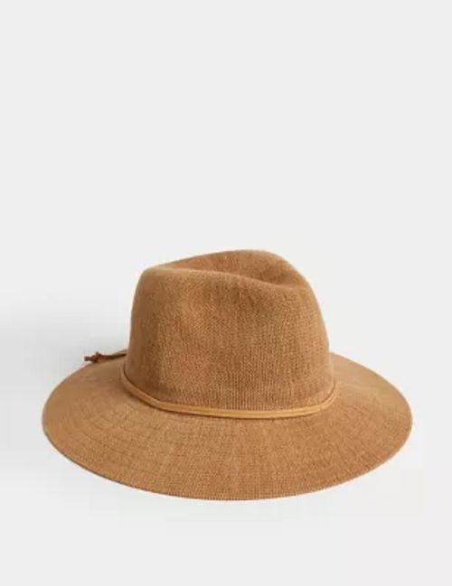 M&S Womens Straw Wide Brim Hat - S-M - Sienna, Sienna,Natural