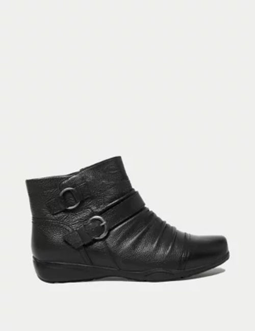 Leather Wide Fit Ruched Ankle Boots, Footglove™