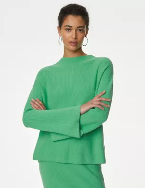 Ribbed Funnel Neck Longline Jumper