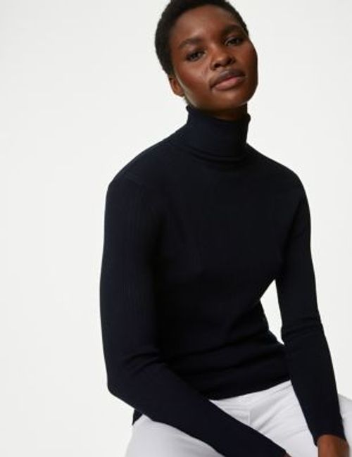 Ribbed Crew Neck Fitted Knitted Top, M&S Collection