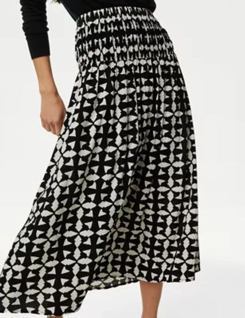 Printed Mesh A Line Midi Skirt, M&S Collection