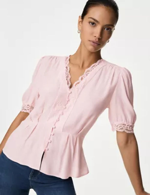 M&S Womens Lace Trim V-Neck...