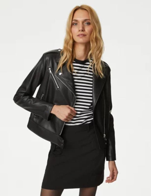 M&S Womens Faux Leather Biker...